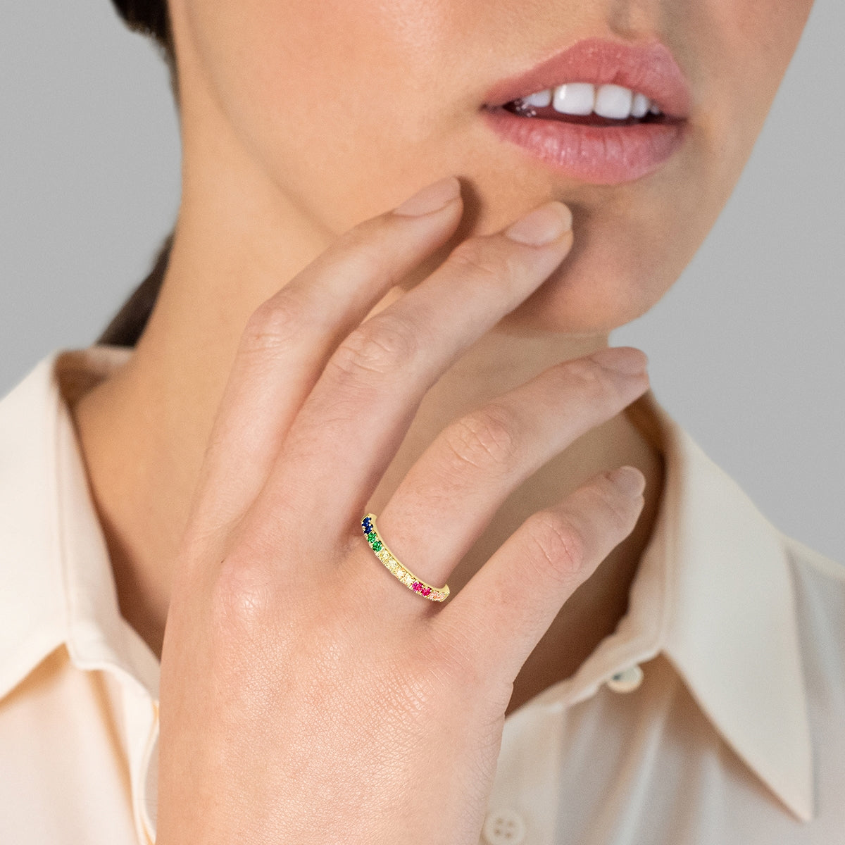 Ring Edelstahl gelbgold Zirkonia bunt