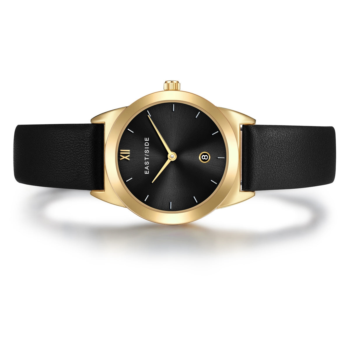 Damen Quarzuhr gelbgold Echtleder schwarz