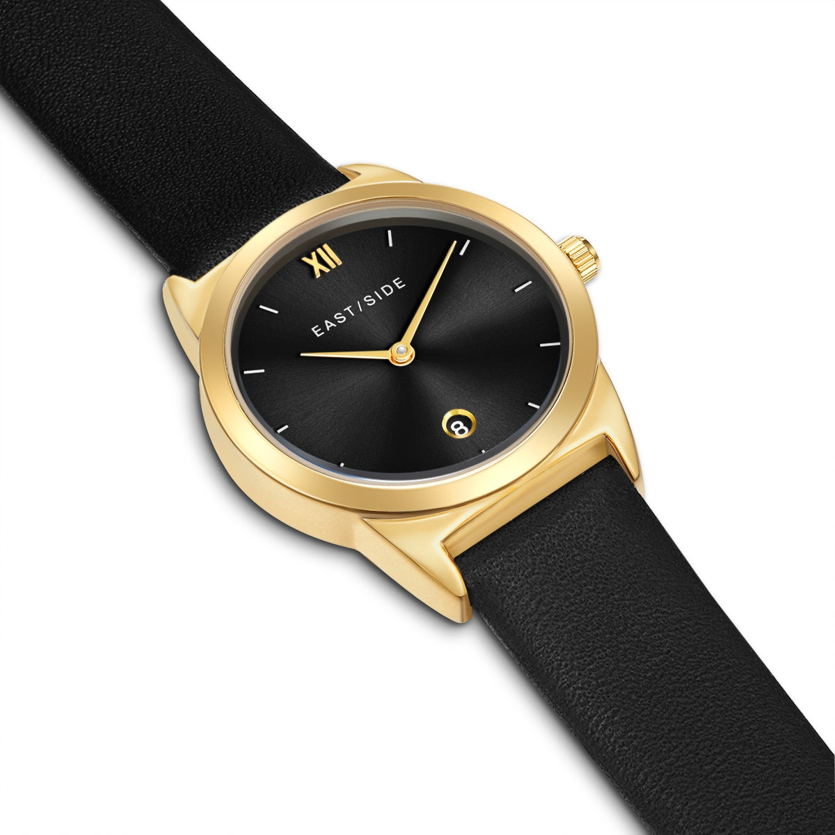 Damen Quarzuhr gelbgold Echtleder schwarz