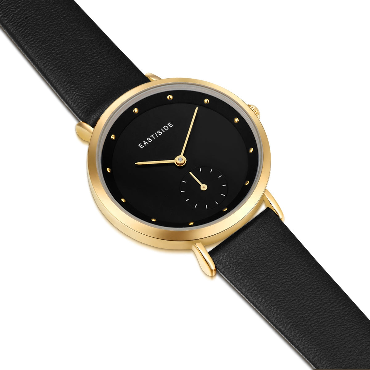 Damen Quarzuhr gelbgold Echtleder schwarz