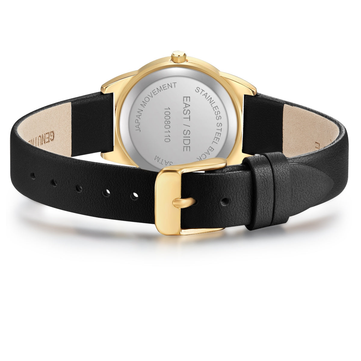 Damen Quarzuhr gelbgold Echtleder schwarz