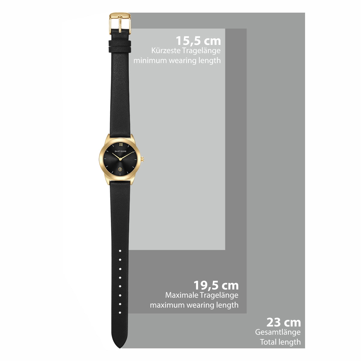 Damen Quarzuhr gelbgold Echtleder schwarz