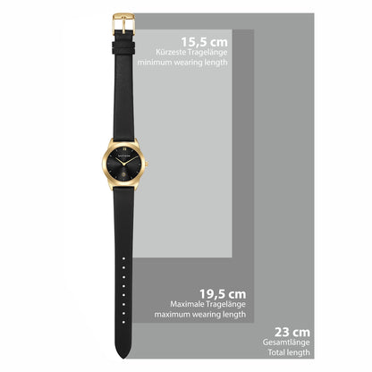 Damen Quarzuhr gelbgold Echtleder schwarz