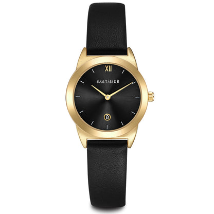 Damen Quarzuhr gelbgold Echtleder schwarz