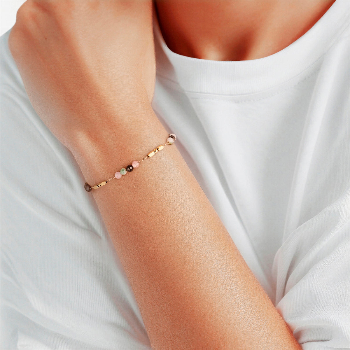 Armband Edelstahl gelbgold Turmalin multicolor