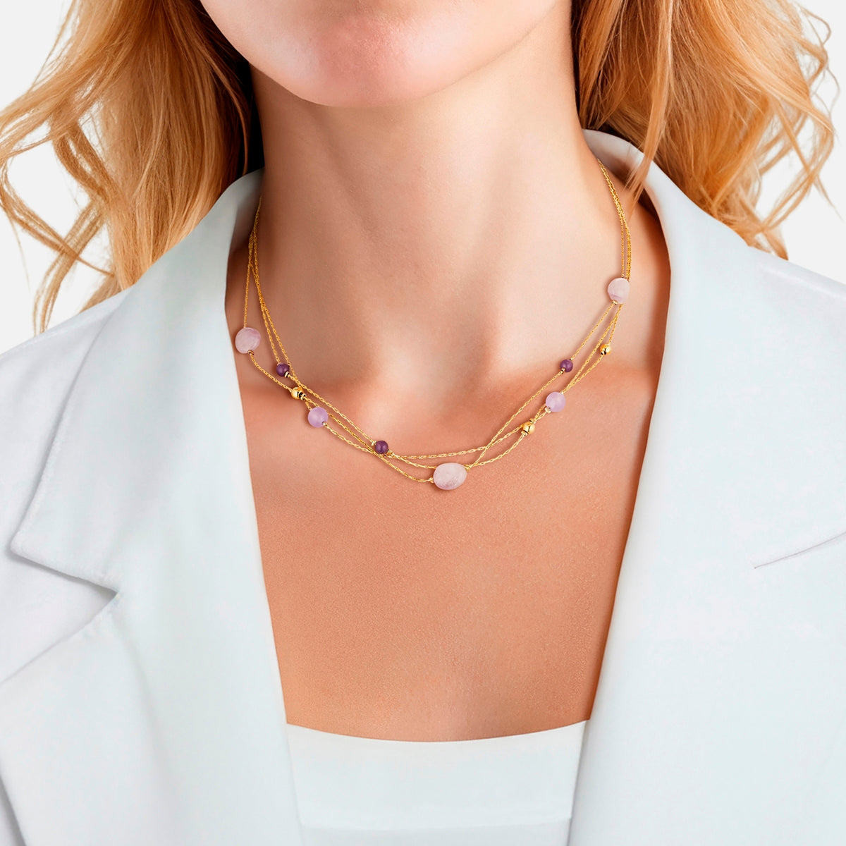 Kette Edelstahl gelbgold Amethyst lila