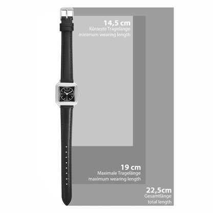 Damen Quarzuhr silber Echtleder schwarz
