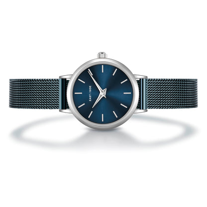 Damen Quarzuhr silber Edelstahl blau