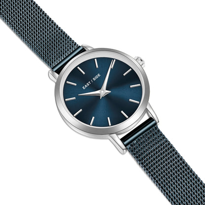 Damen Quarzuhr silber Edelstahl blau