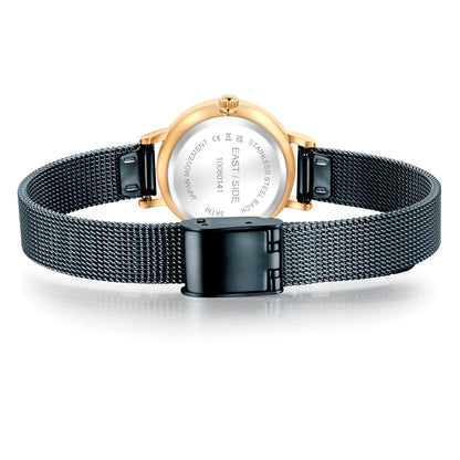 Damen Quarzuhr gelbgold Edelstahl blau