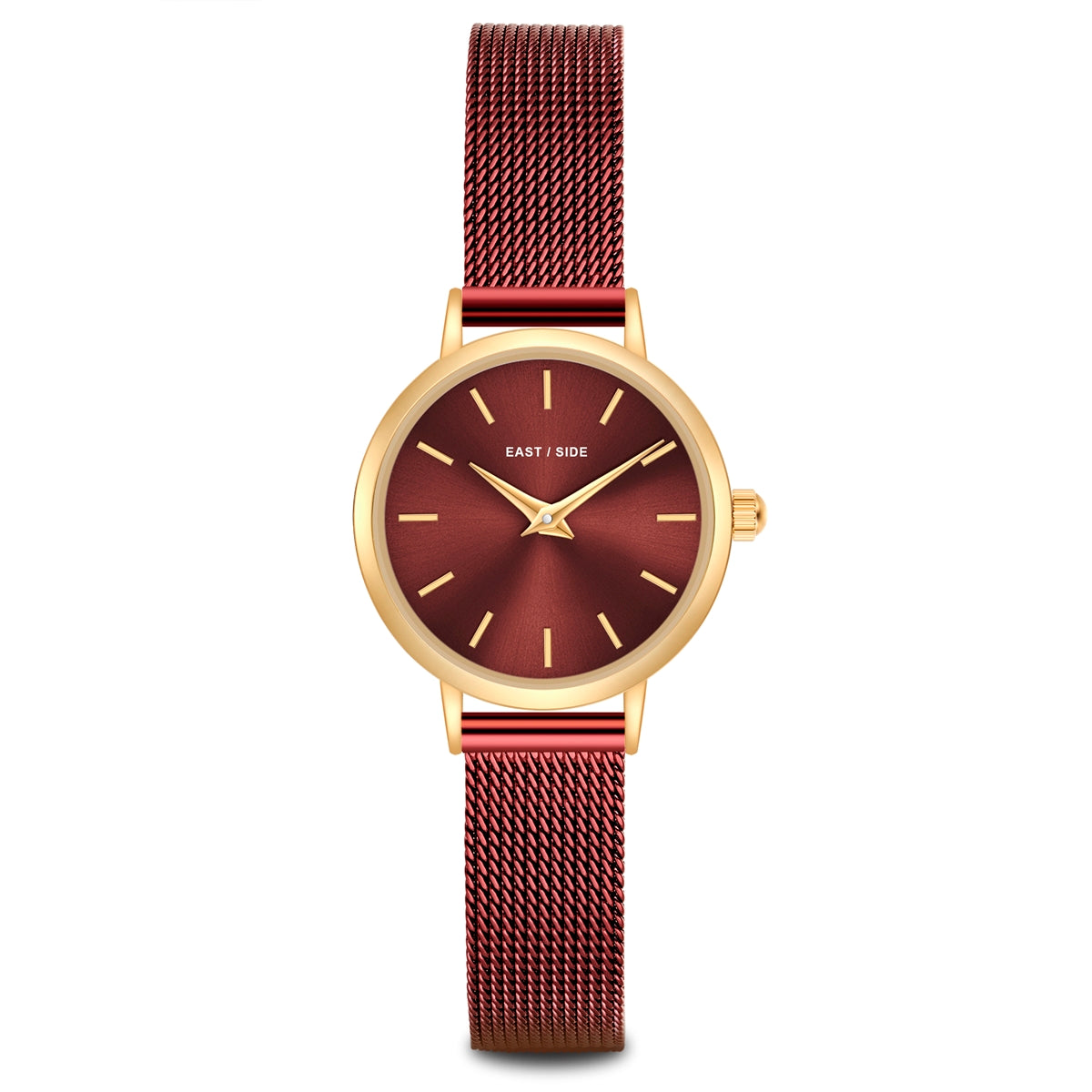 Damen Quarzuhr gelbgold Edelstahl bordeaux