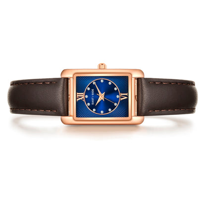 Damen Quarzuhr roségold Echtleder braun