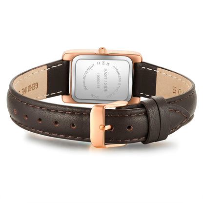 Damen Quarzuhr roségold Echtleder braun