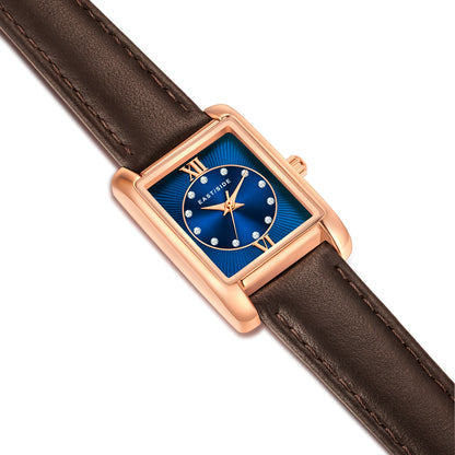 Damen Quarzuhr roségold Echtleder braun