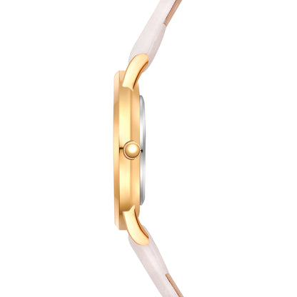 Damen Quarzuhr gelbgold Echtleder weiß
