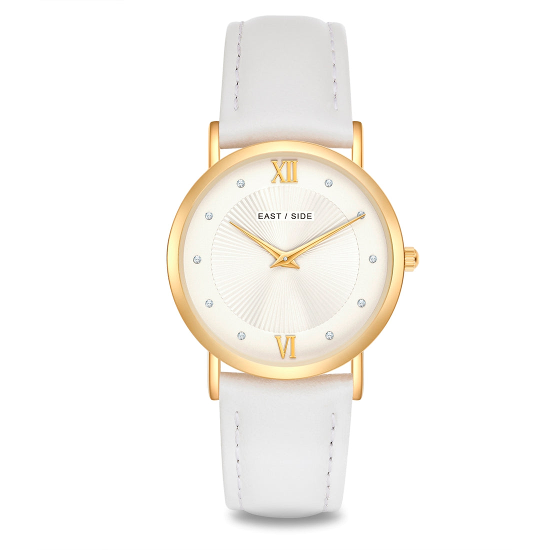 Damen Quarzuhr gelbgold Echtleder weiß