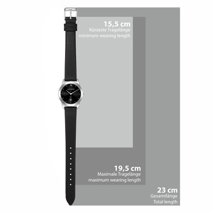Damen Quarzuhr silber Echtleder schwarz